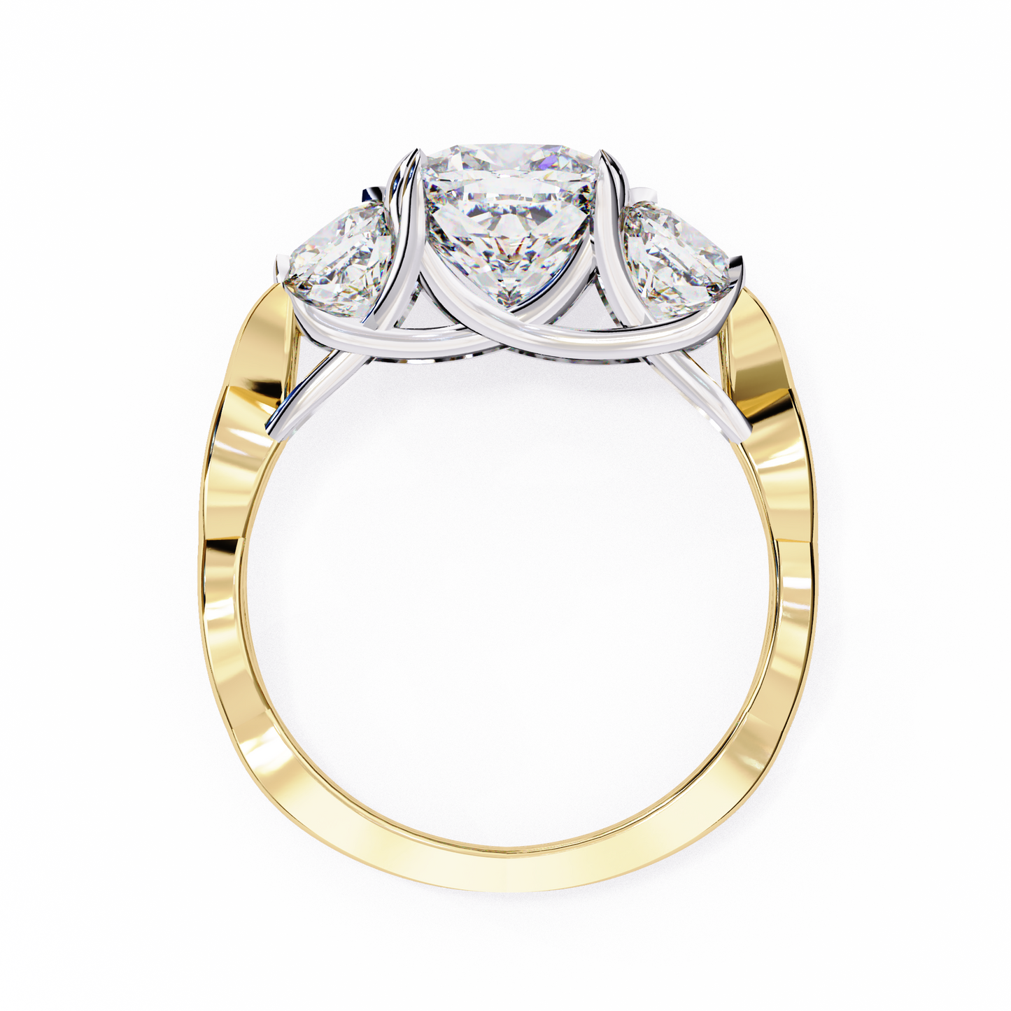 Cushion Tri-stone Engagement Ring Yellow