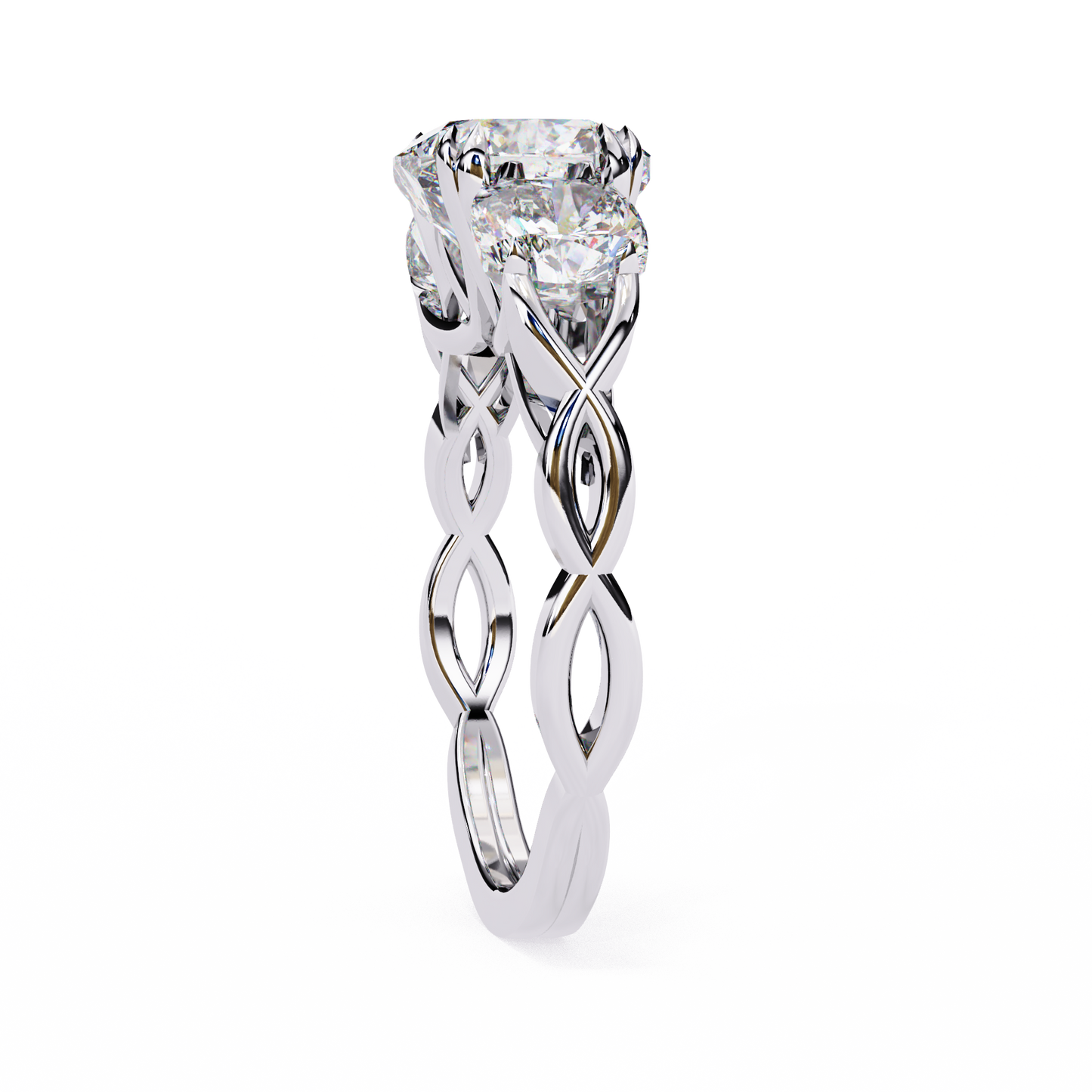 Cushion Tri-stone Engagement Ring White