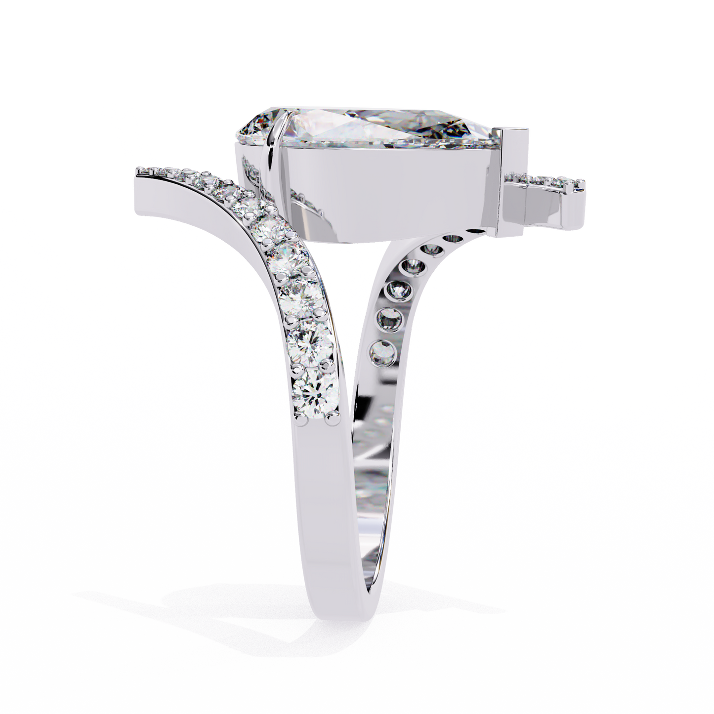 Pear Cross Band Engagement Ring White