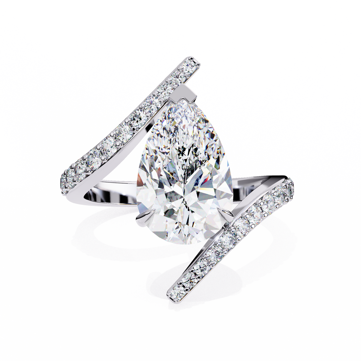 Pear Cross Band Engagement Ring White