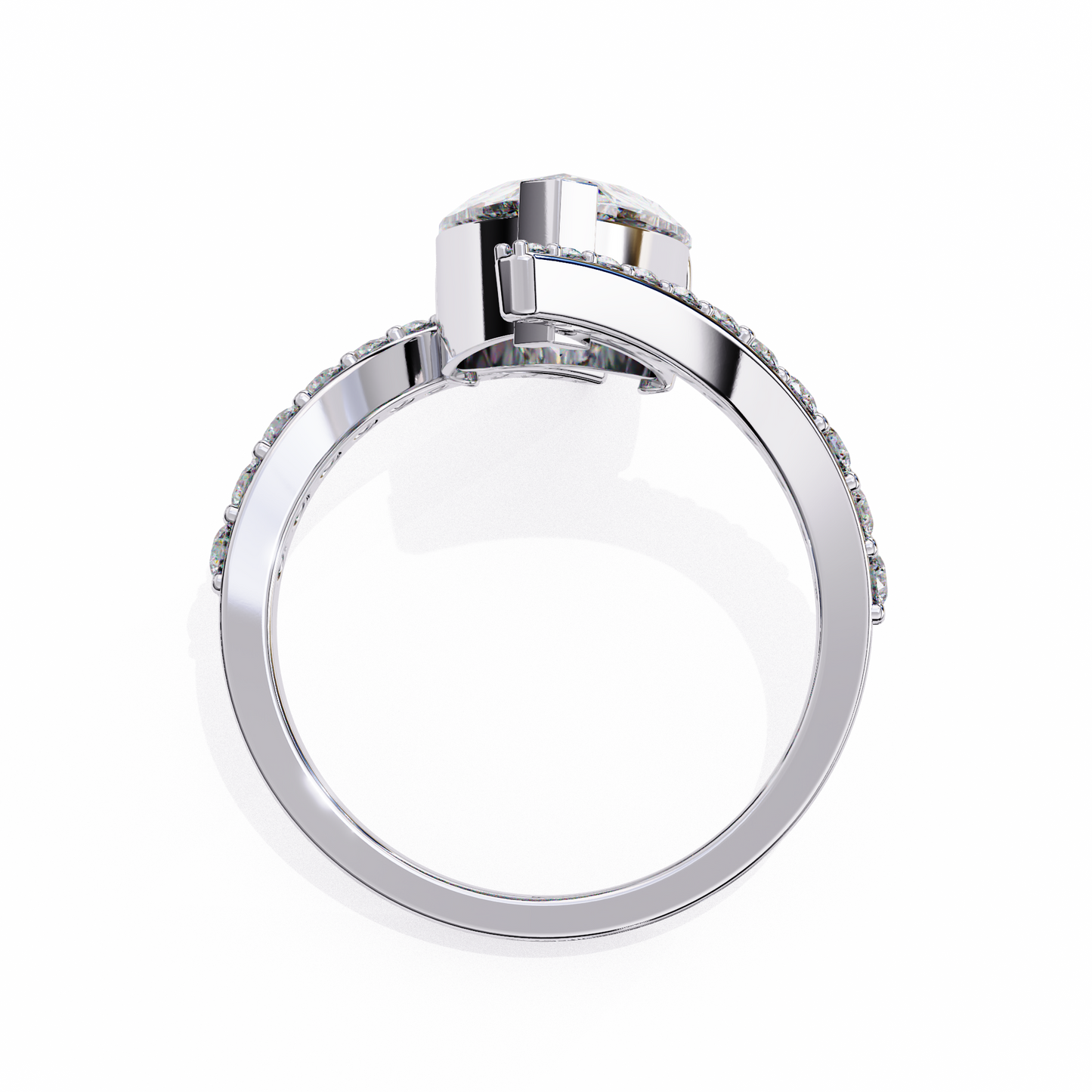 Pear Cross Band Engagement Ring White
