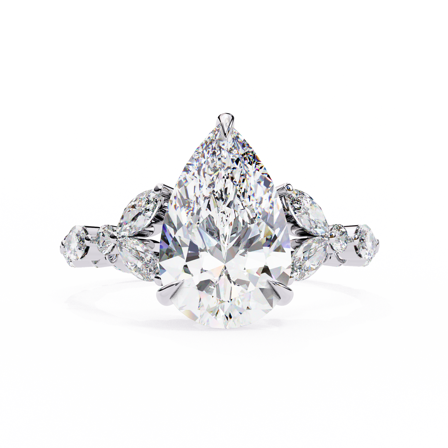 Pear Solitaire Cocktail Ring White