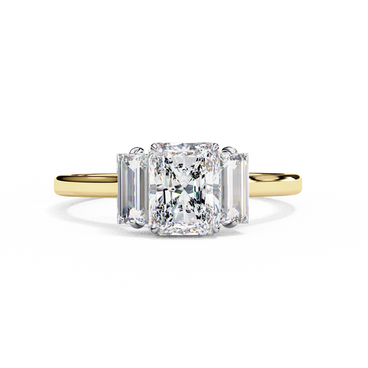 Radiant Baguette Tri-stone Engagement Ring Yellow