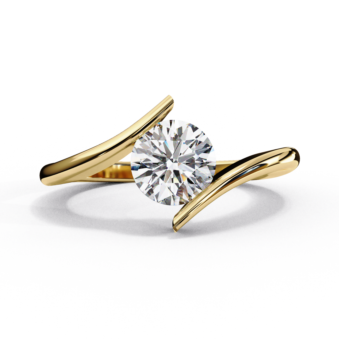 Criss Cross Round Engagement Ring Yellow