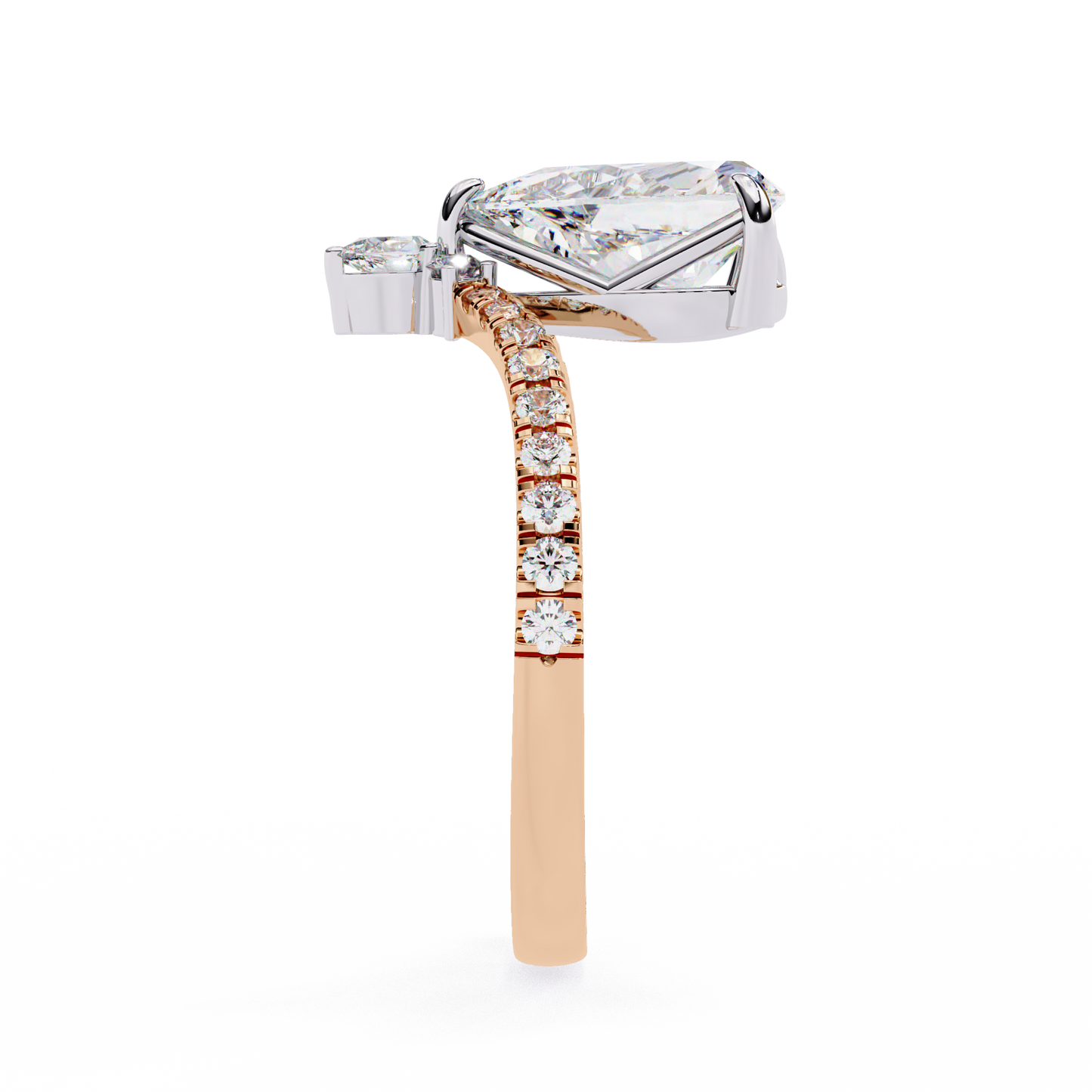 Pear Solitaire Halo Cocktail Ring Rose