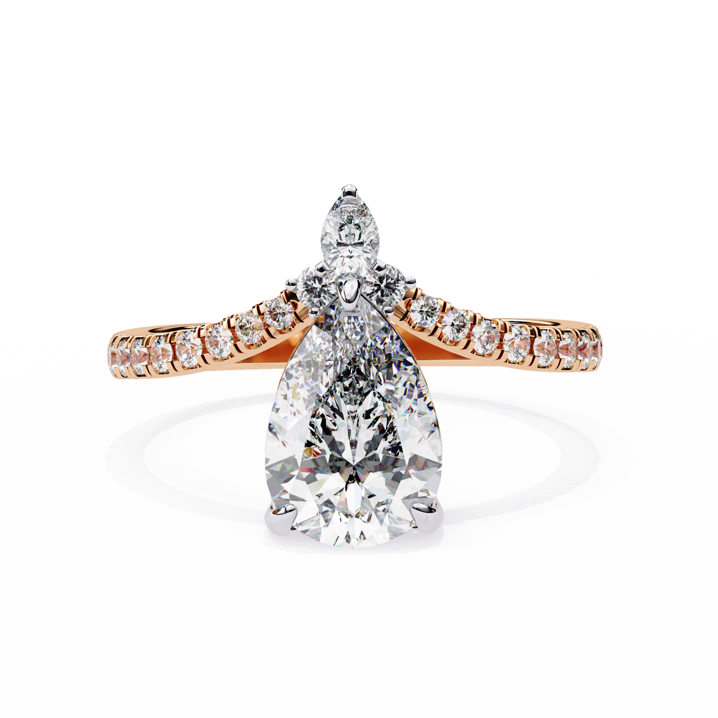 Pear Solitaire Halo Cocktail Ring Rose