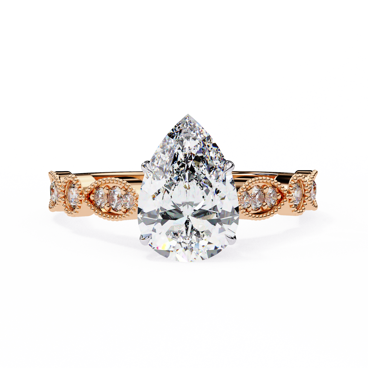 Pear Engagement Band Ring Rose
