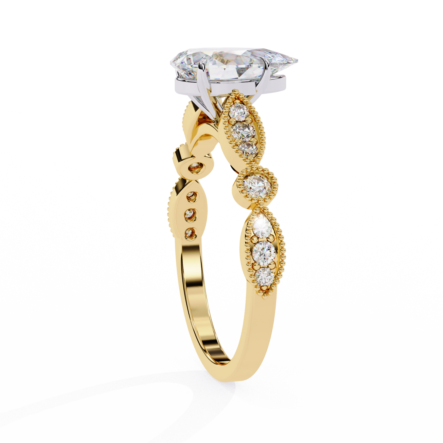 Pear Engagement Band Ring Yellow