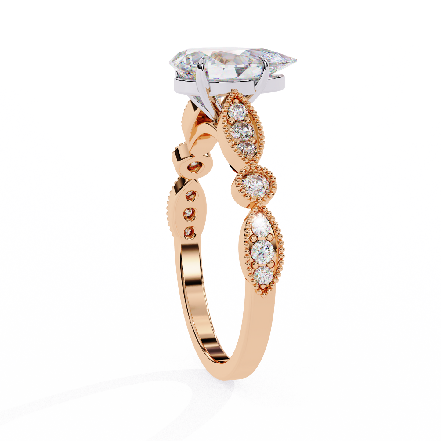 Pear Engagement Band Ring Rose