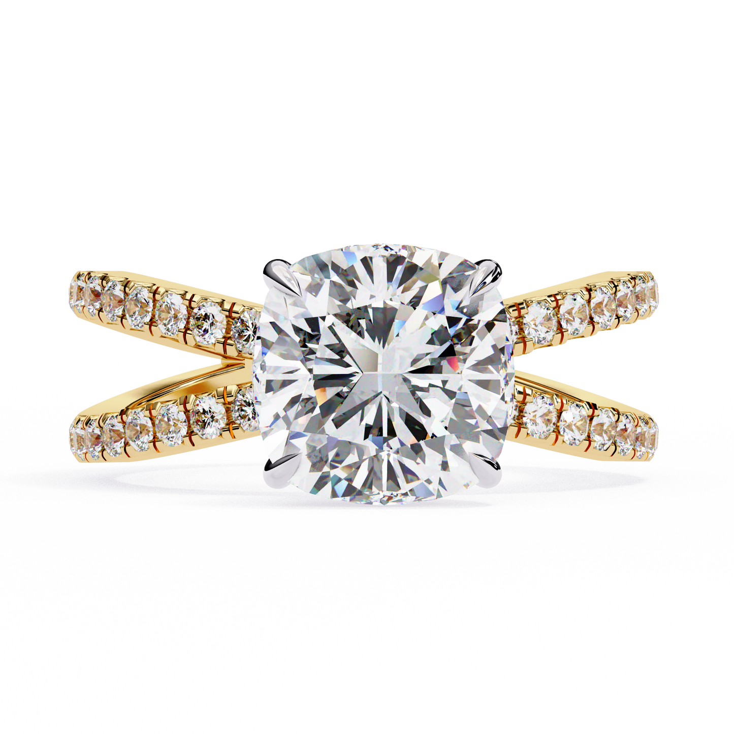 Cushion Criss Cross Engagement Ring Yellow