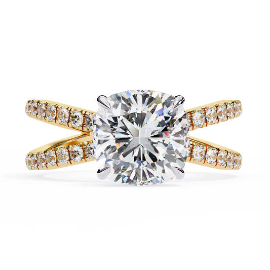 Cushion Criss Cross Engagement Ring Yellow