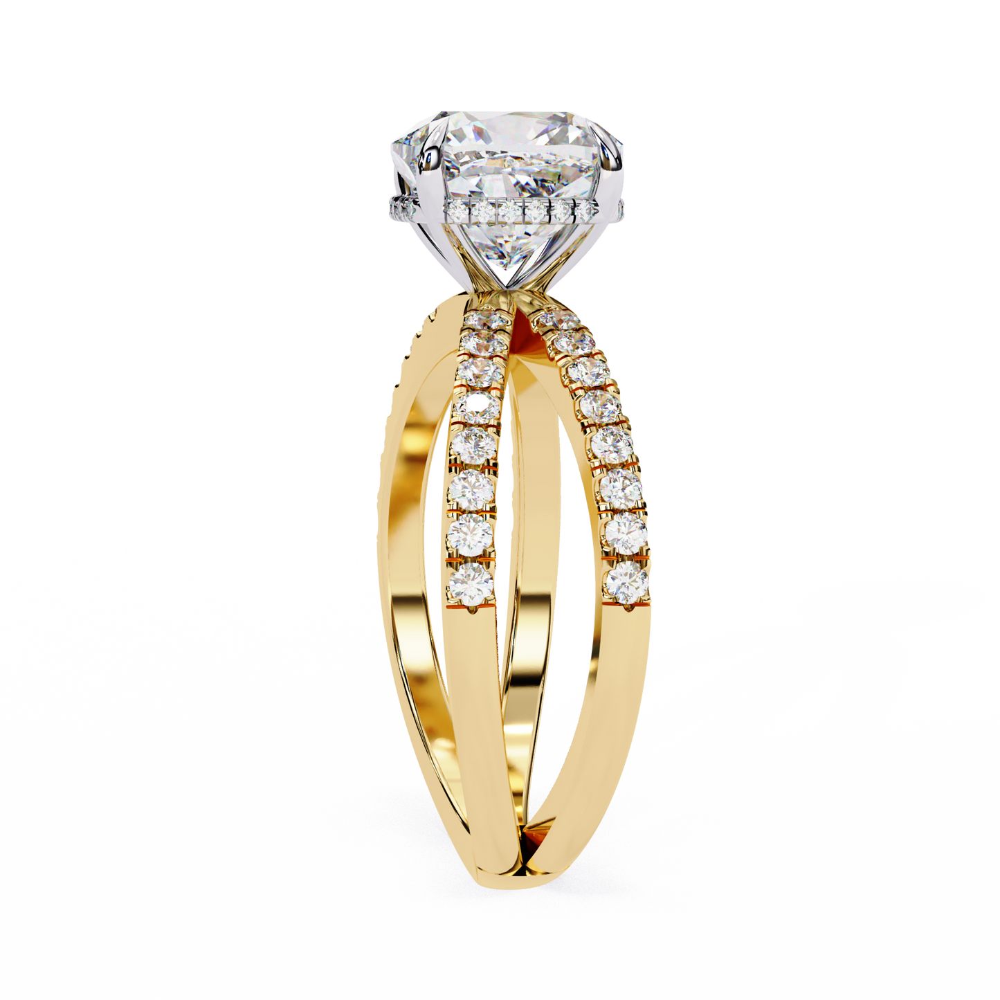 Cushion Criss Cross Engagement Ring Yellow
