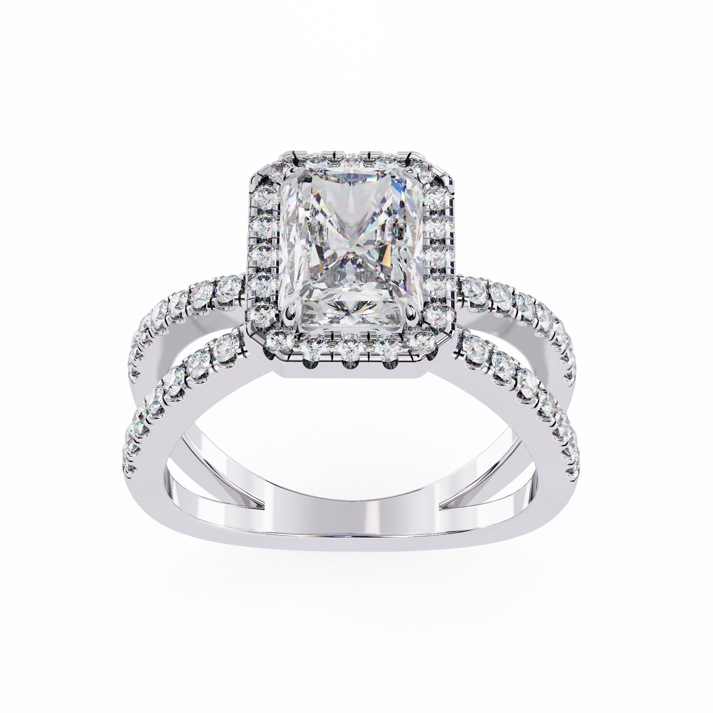 Radiant Criss Cross Halo Engagement Ring White