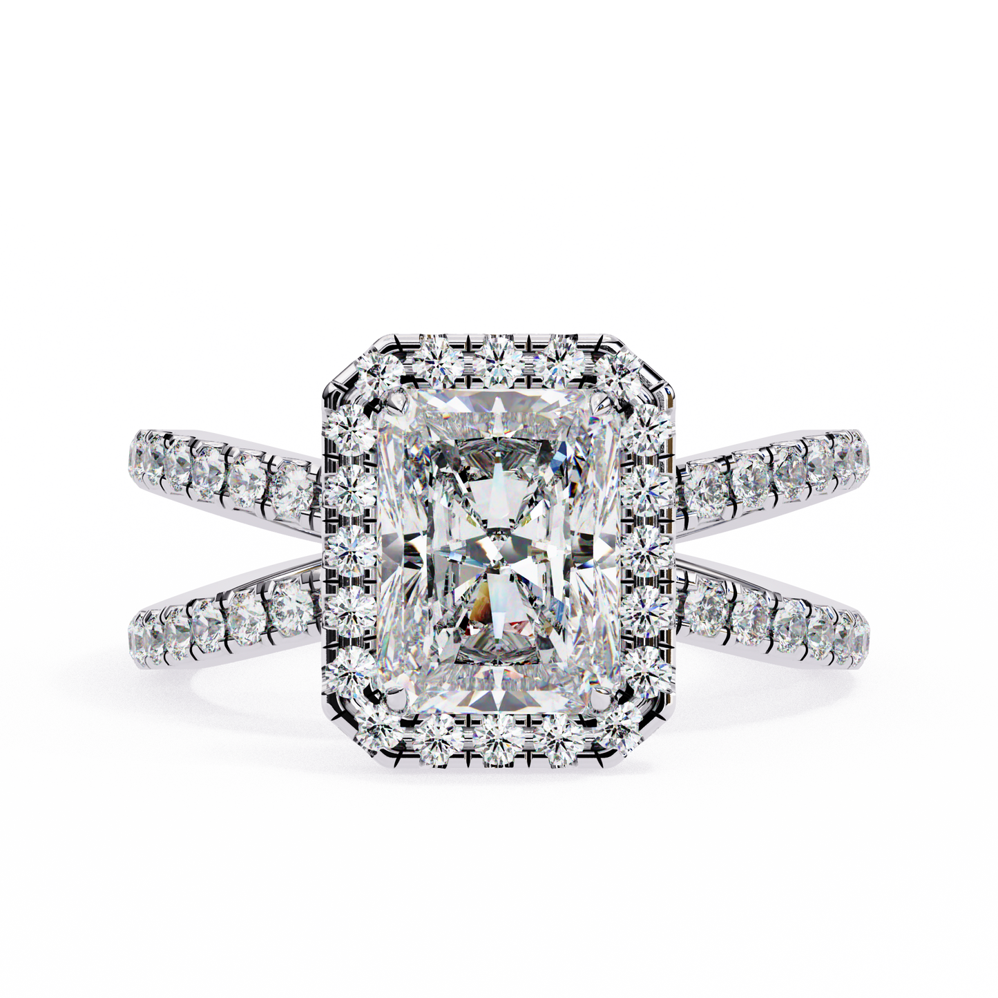 Radiant Criss Cross Halo Engagement Ring White
