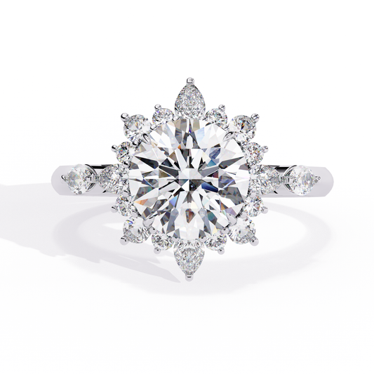 Round Solitaire Halo Cocktail Ring White