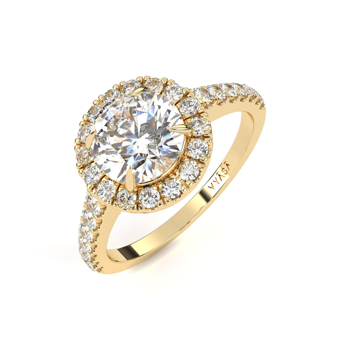 Round Halo Diamond Ring Yellow