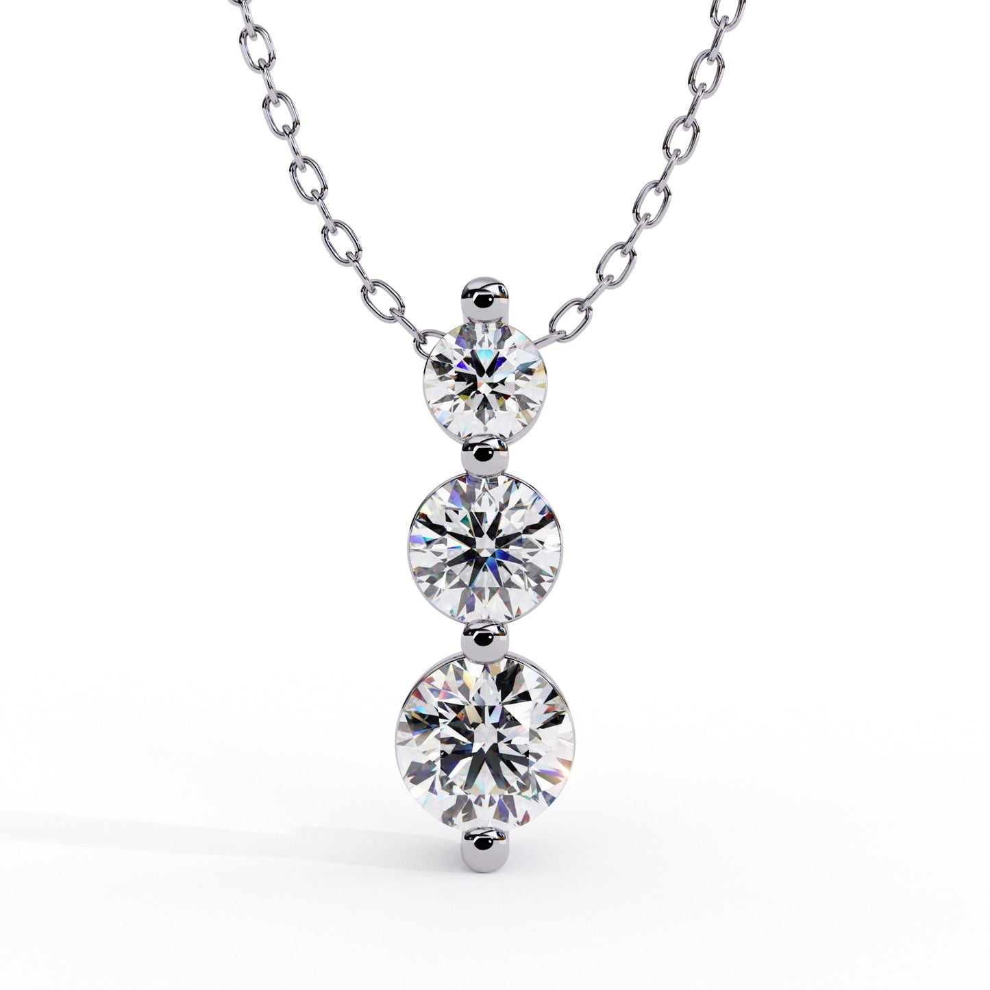 Round Tri-Stone Dangle Necklace White