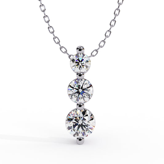 Round Tri-Stone Dangle Necklace White
