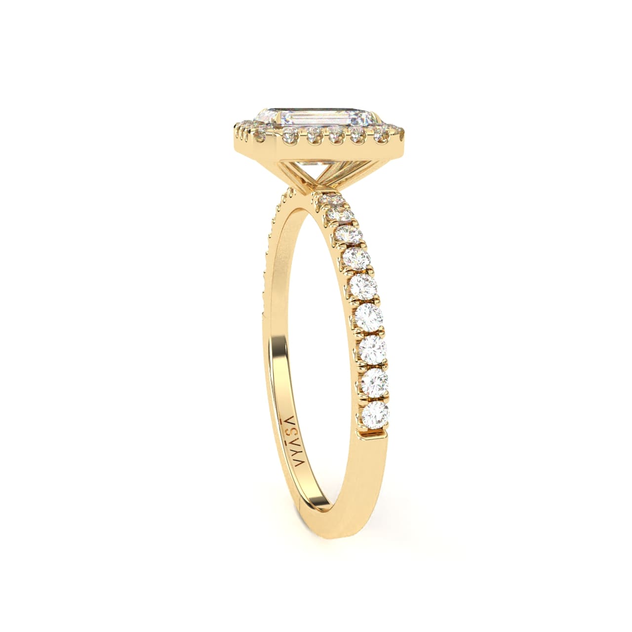 Emerald Halo Diamond Ring Yellow