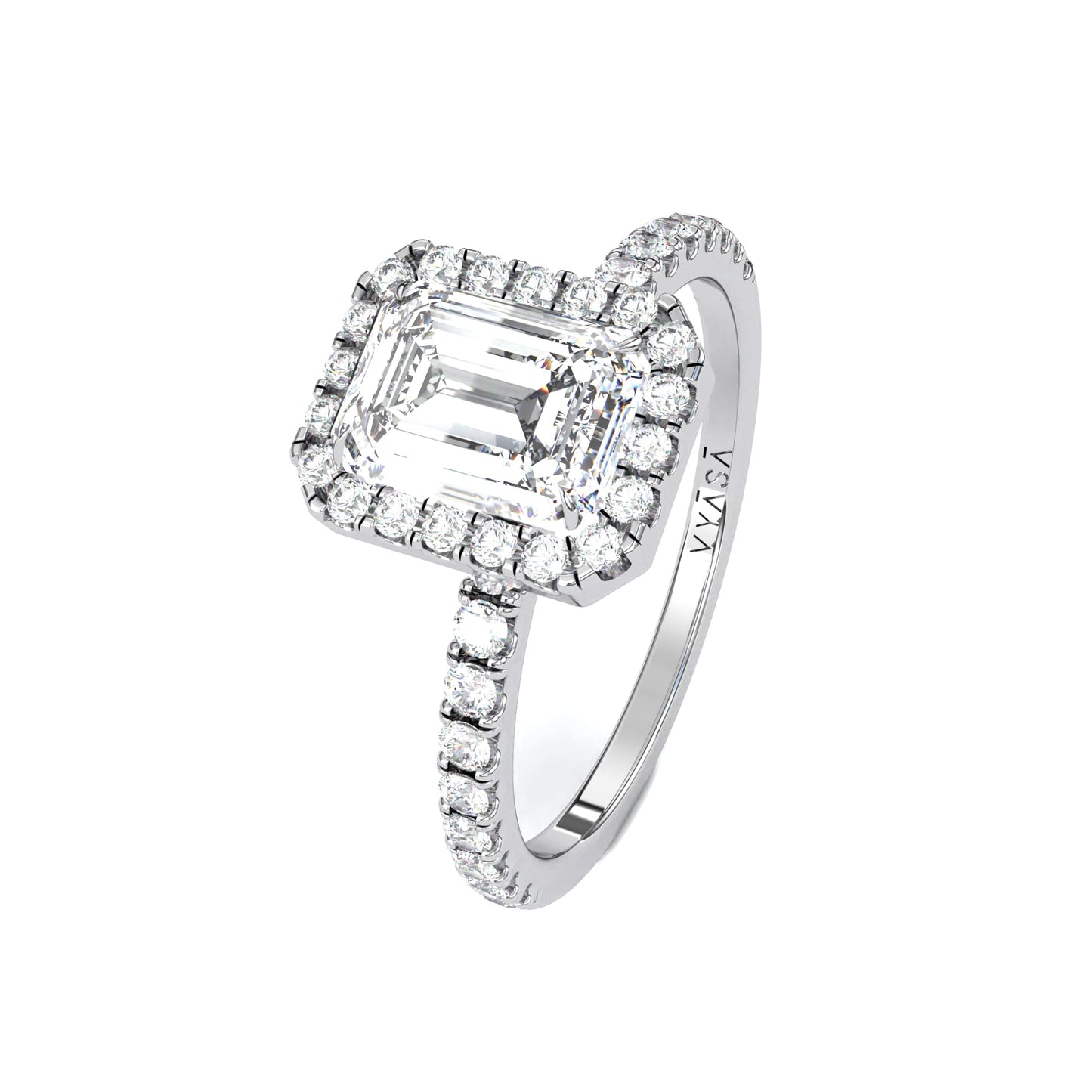 Emerald Halo Diamond Ring White