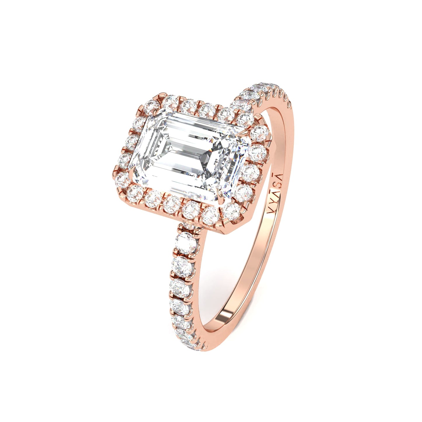 Emerald Halo Diamond Ring Rose