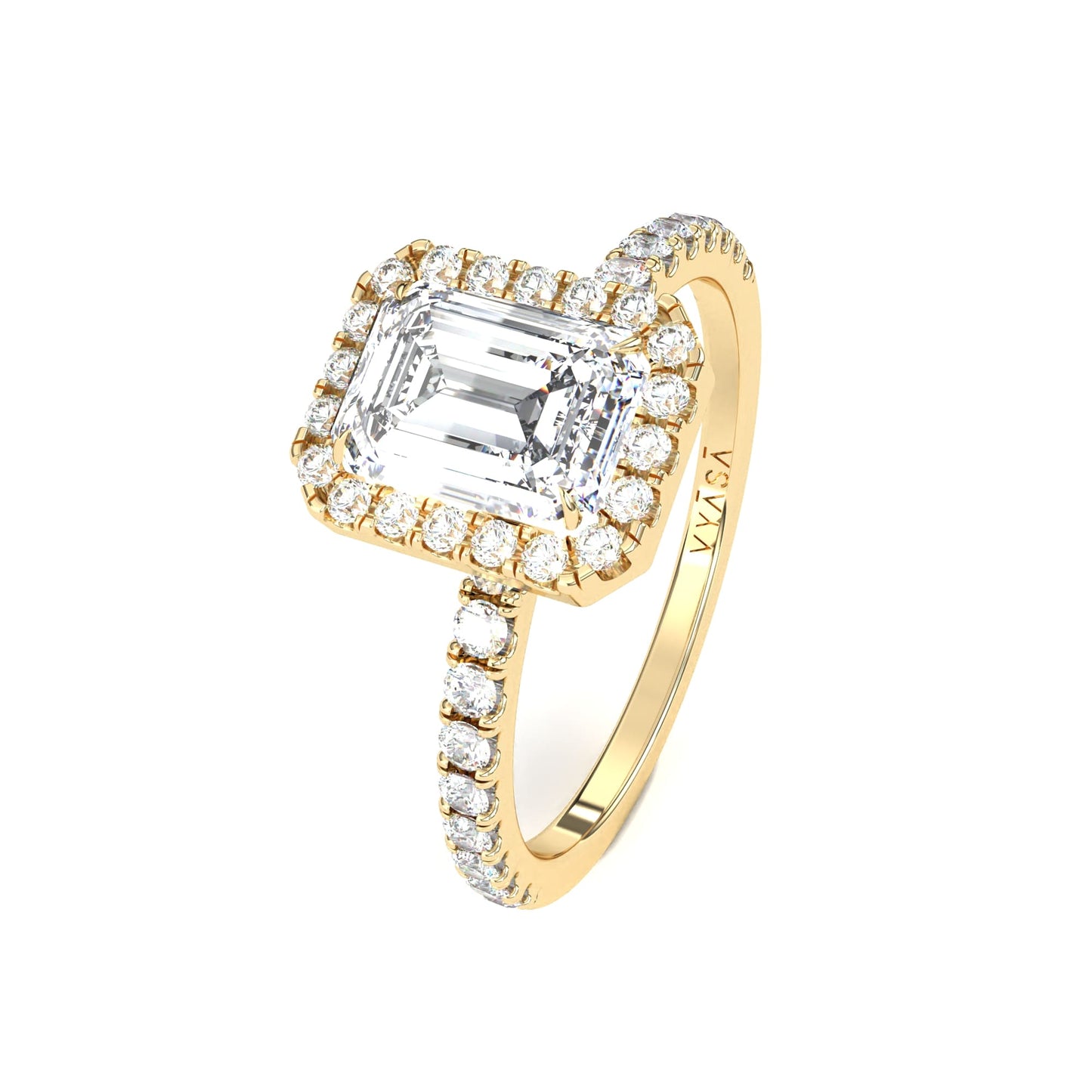 Emerald Halo Diamond Ring Yellow