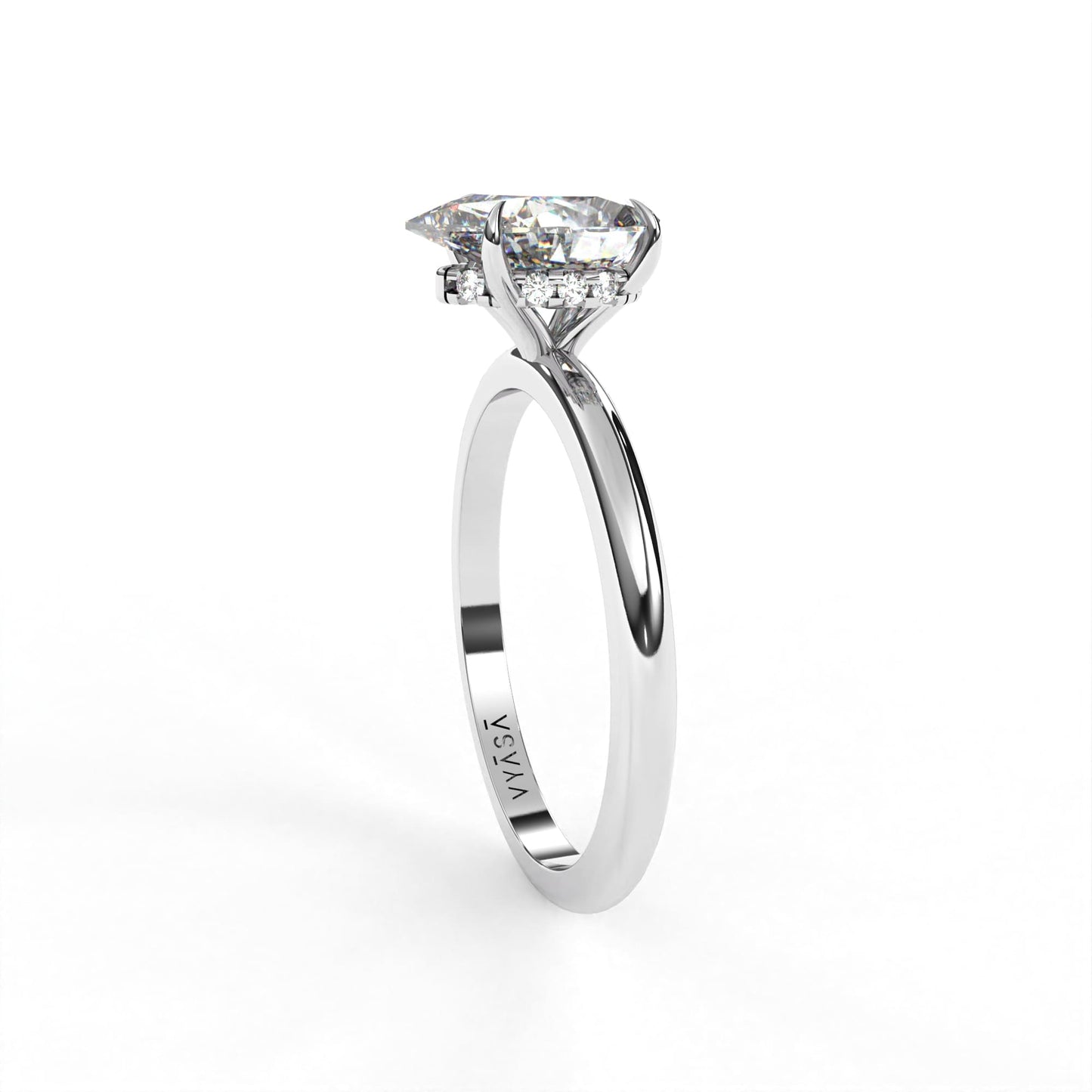 Pear Hidden Halo Ring White