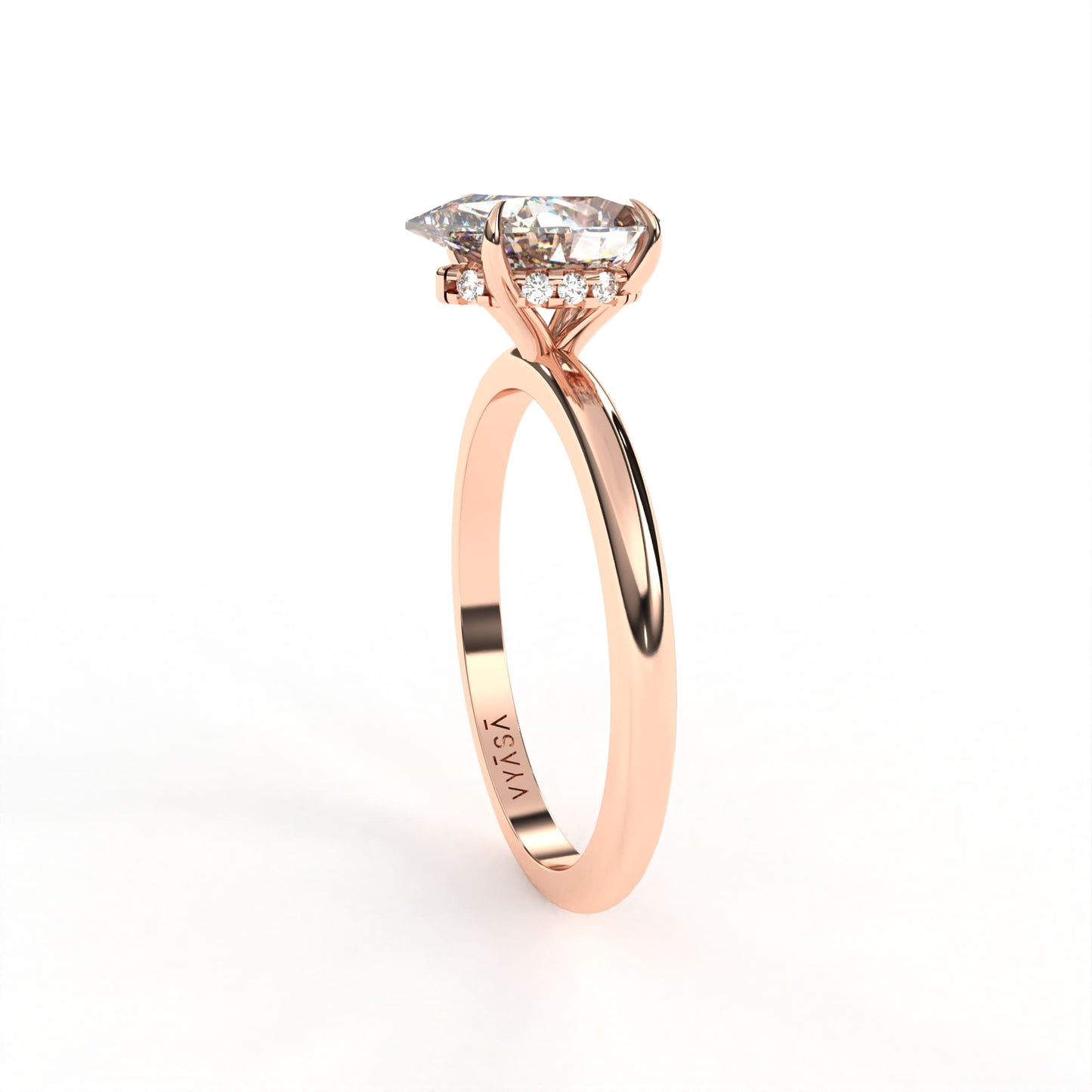Pear Hidden Halo Ring Rose