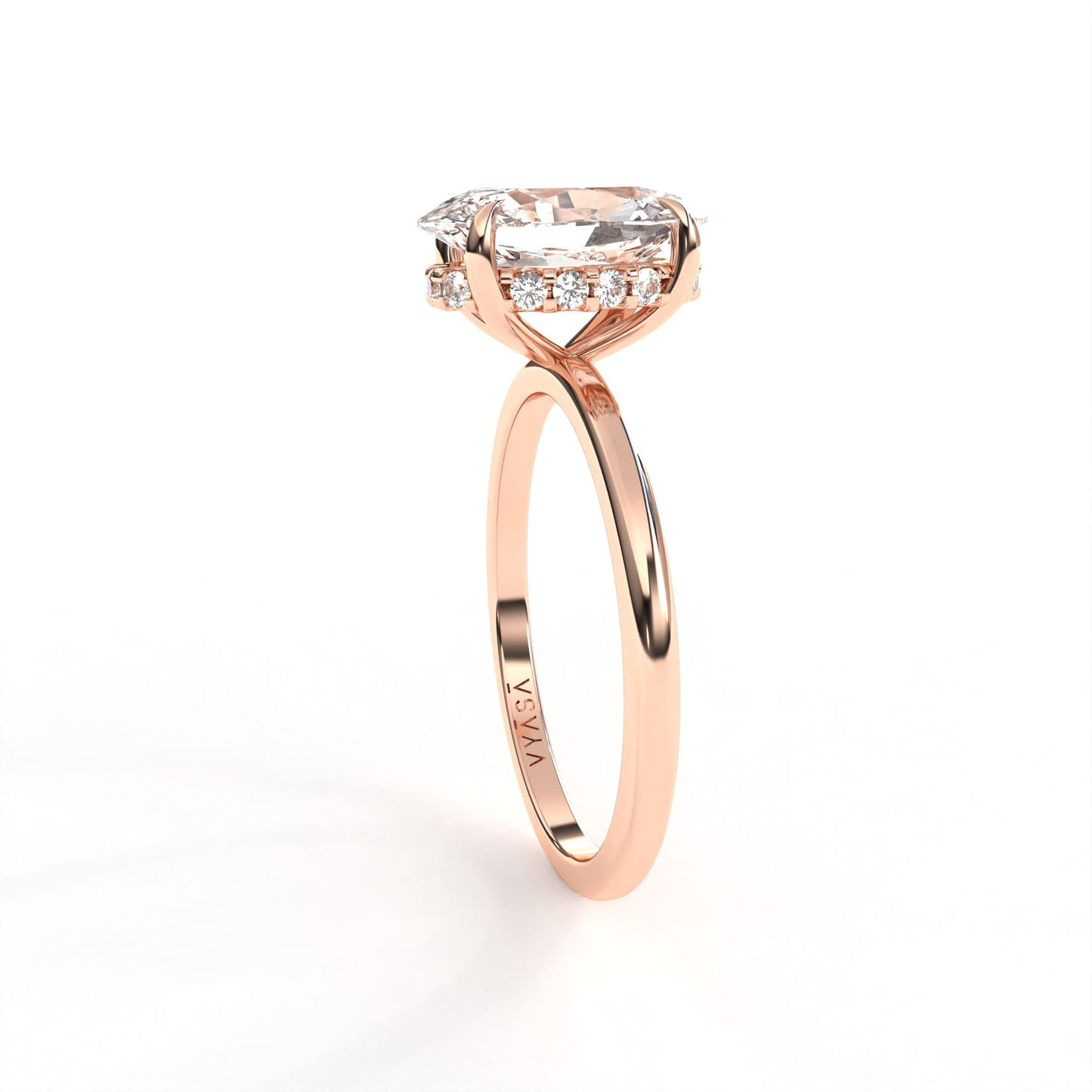 Oval Hidden Halo Ring Rose