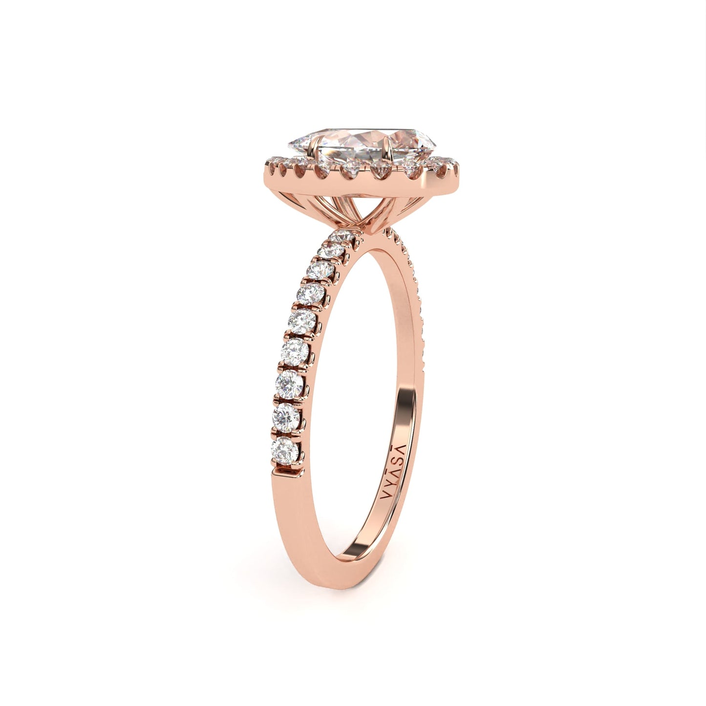 Pear Halo With Diamond Ring Rose