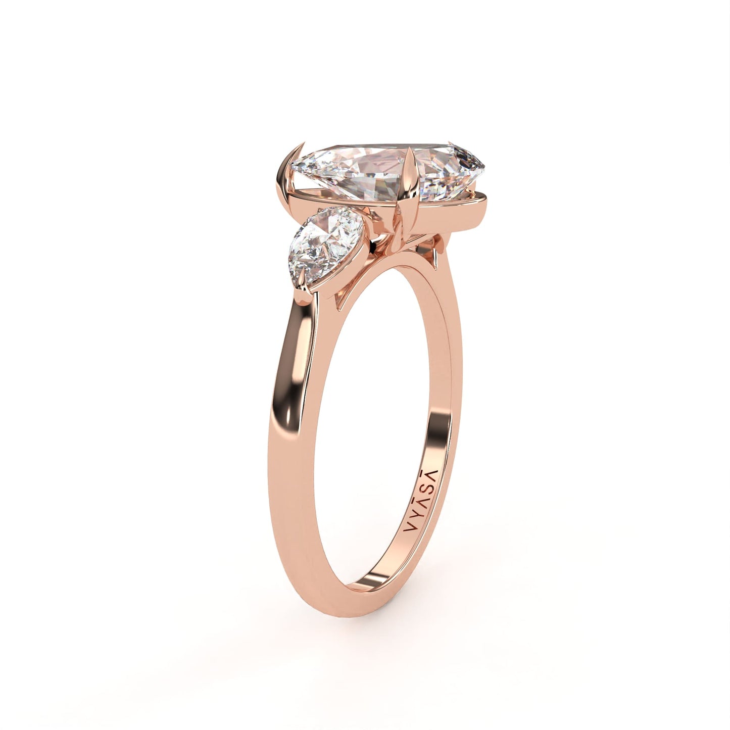 Pear Tri-Stone Ring Rose