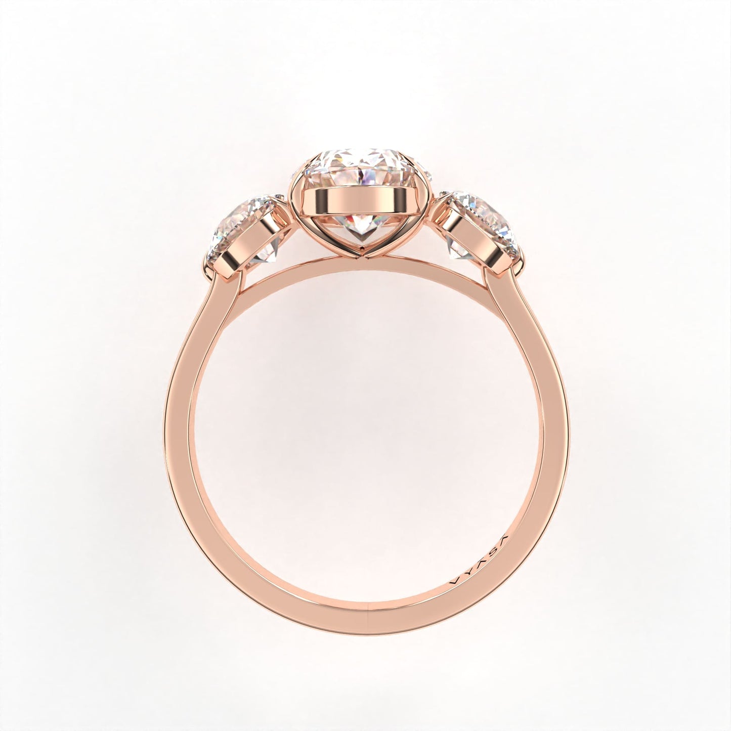Oval Round Tri-stone Ring Rose