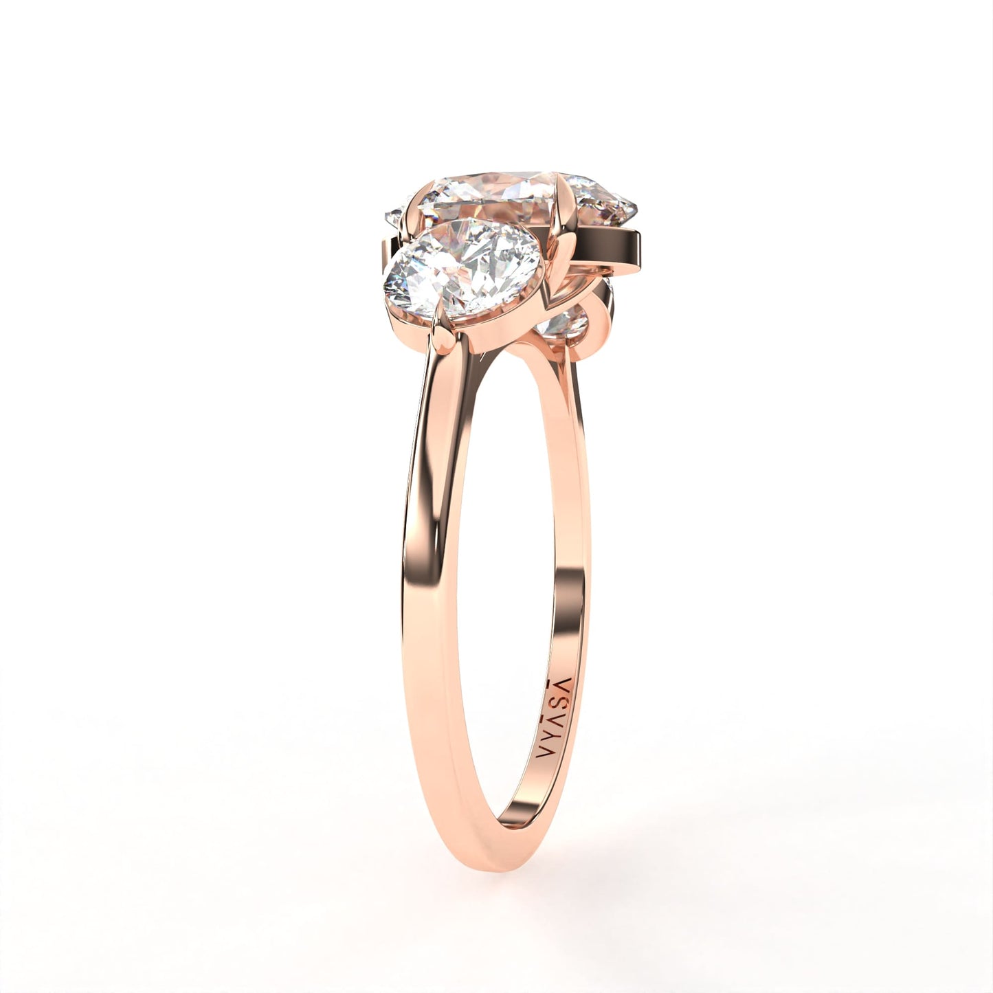 Oval Round Tri-stone Ring Rose