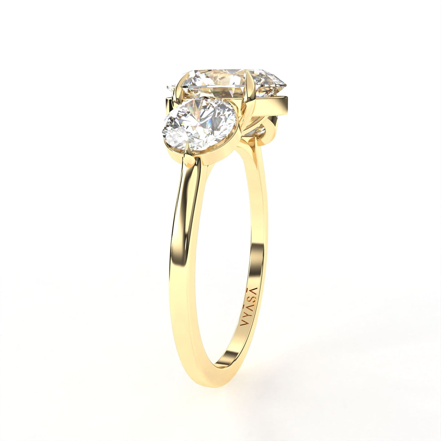 Oval Round Tri-stone Ring Yellow