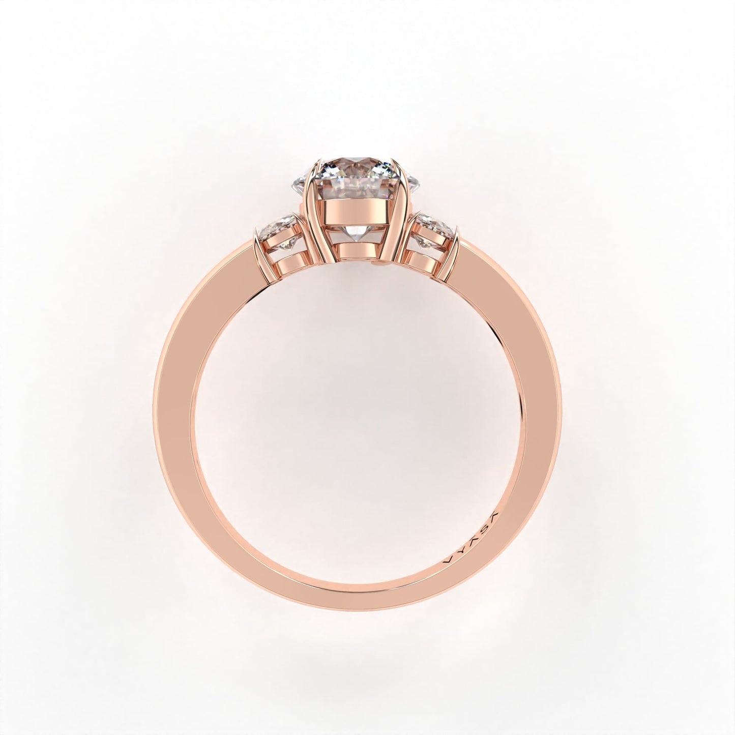 Round Tri-Stone Ring Rose