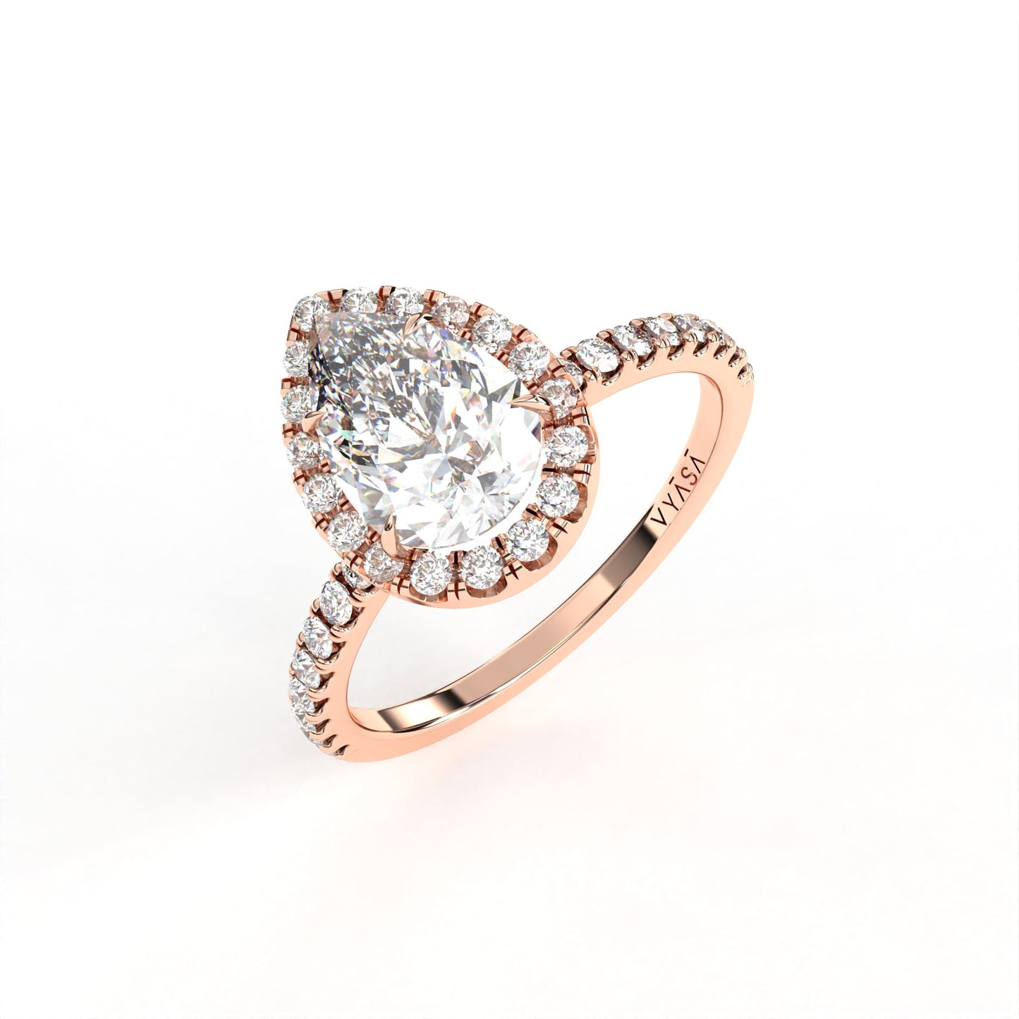 Pear Halo With Diamond Ring Rose