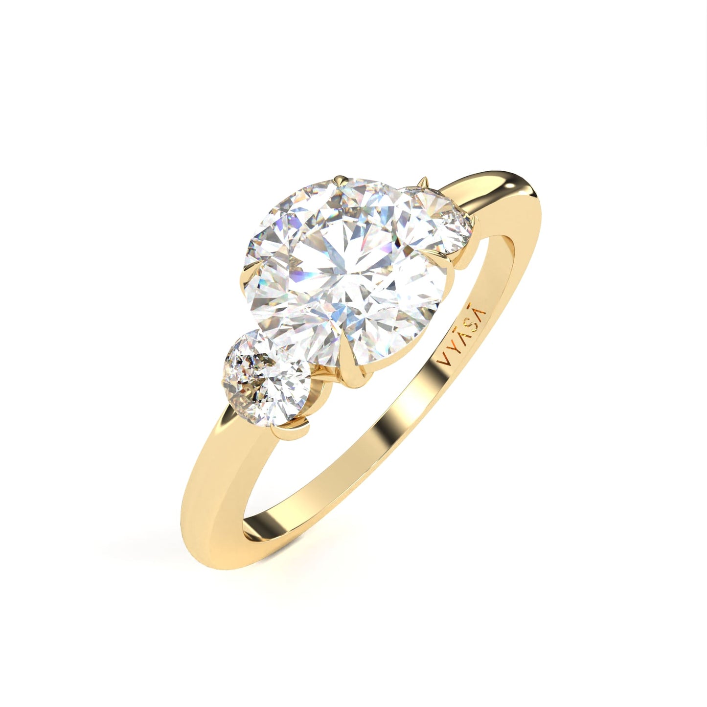 Round Tri-Stone Ring Yellow