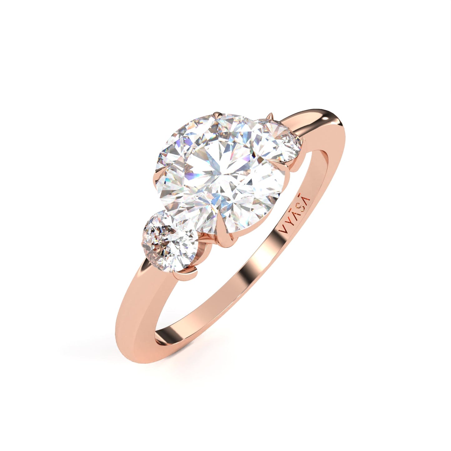Round Tri-Stone Ring Rose