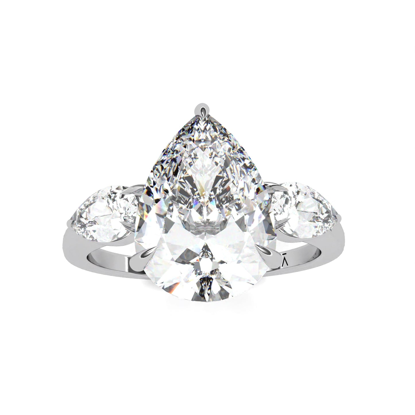Pear Tri-Stone Ring White