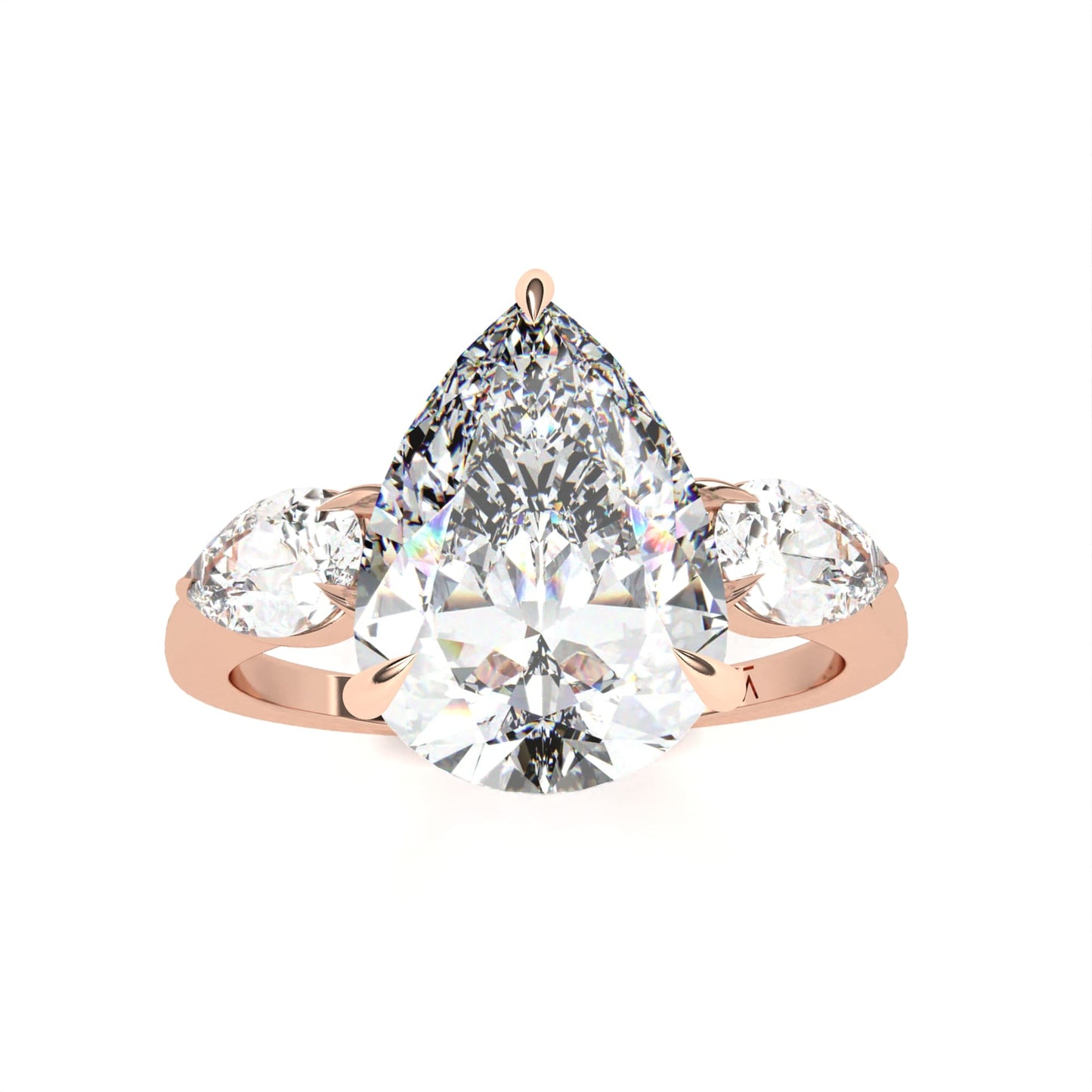Pear Tri-Stone Ring Rose