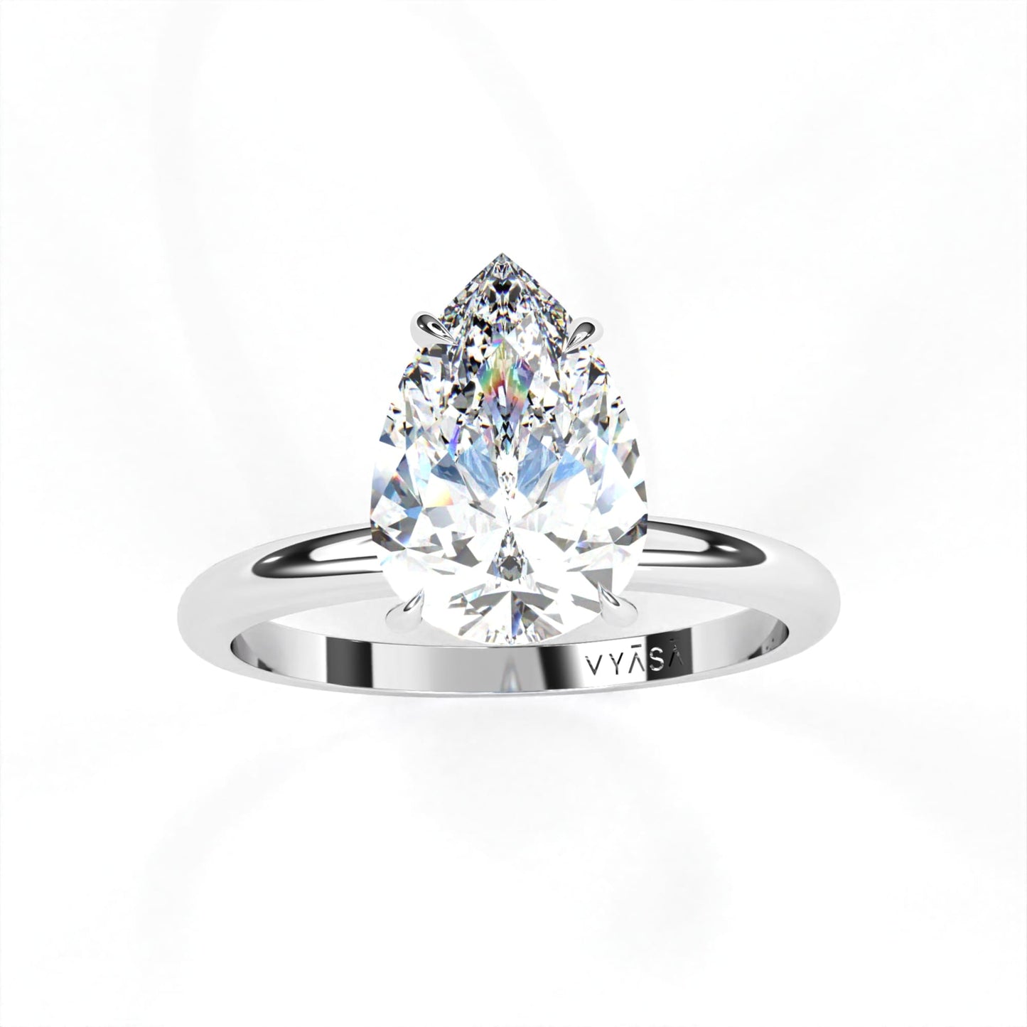 Pear Hidden Halo Ring White