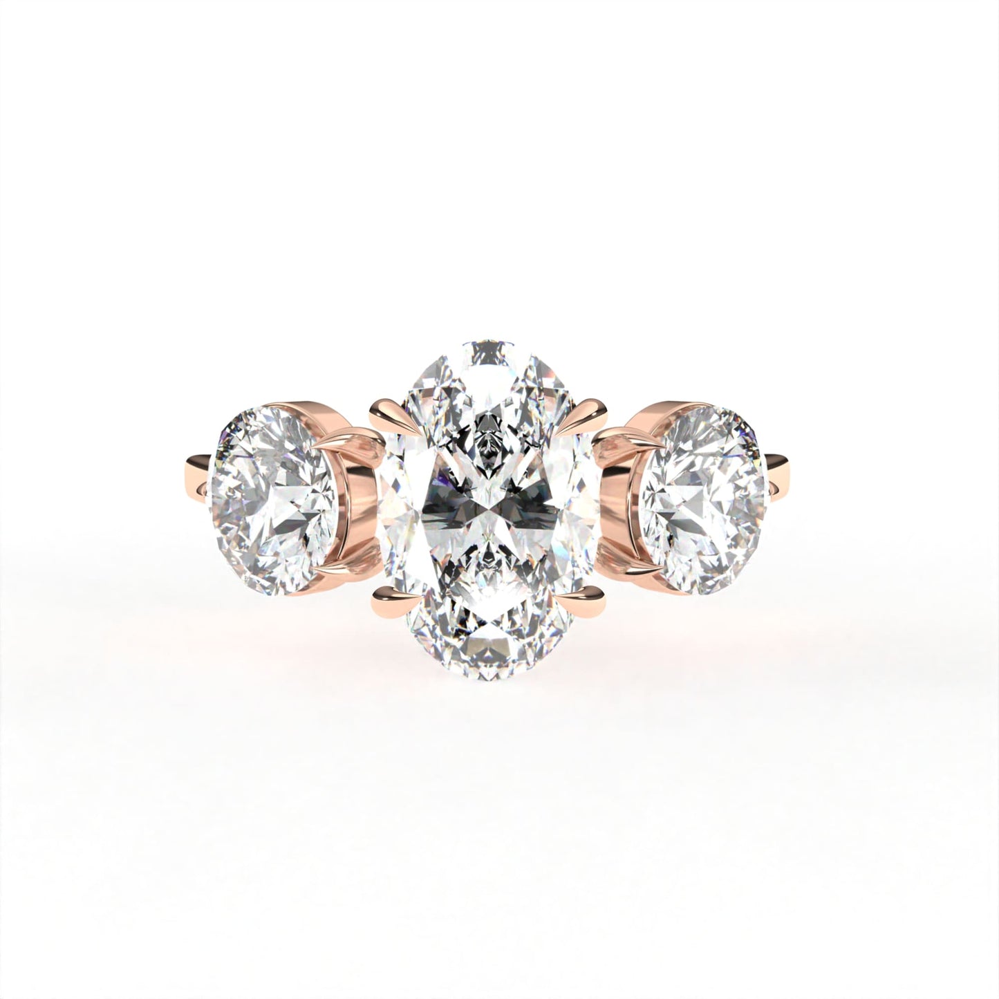 Oval Round Tri-stone Ring Rose