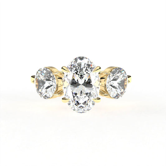 Oval Round Tri-stone Ring Yellow