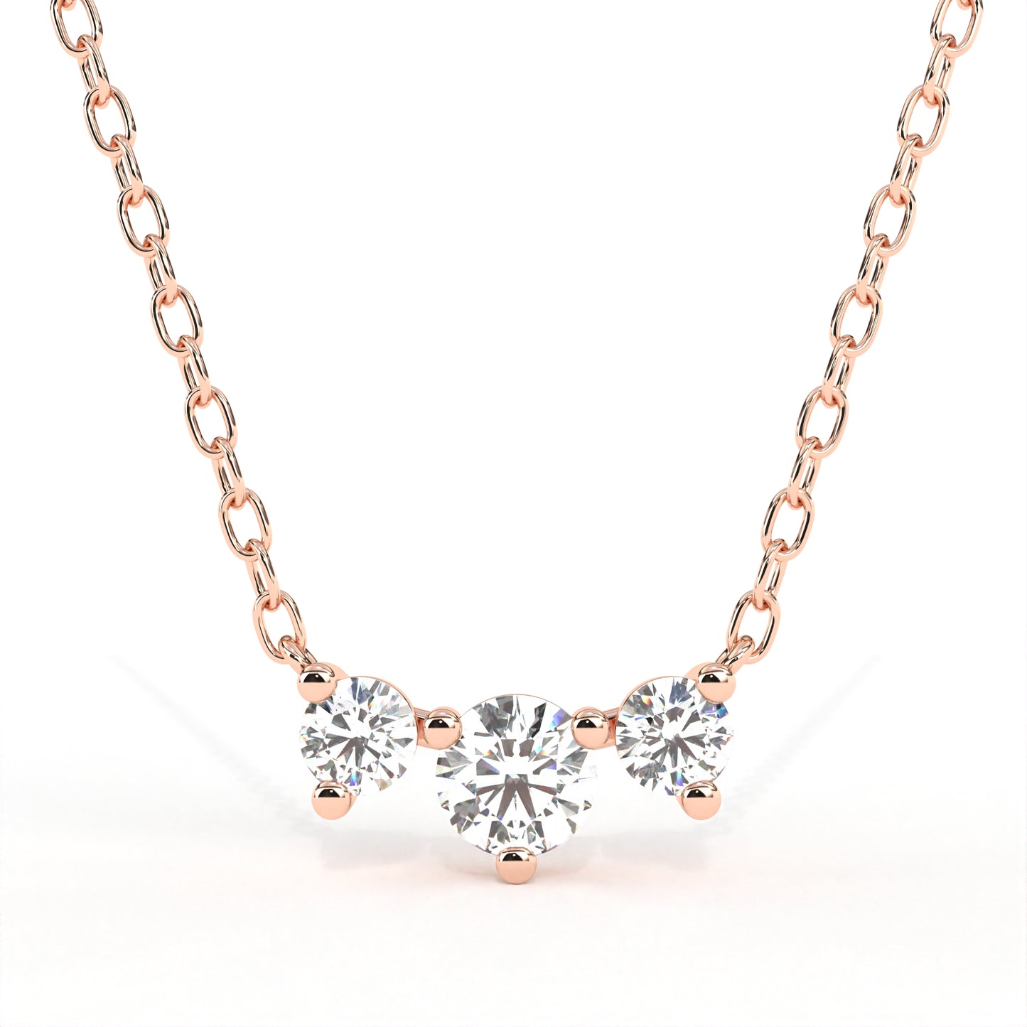 Round Tri-Stone Necklace Rose