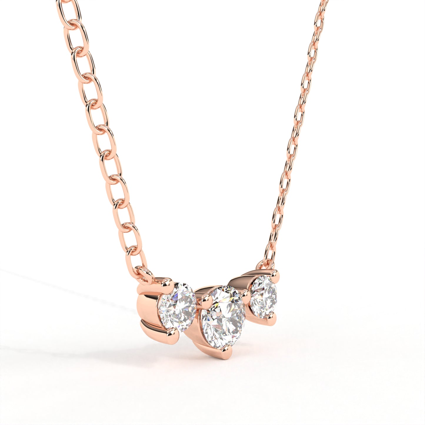 Round Tri-Stone Necklace Rose