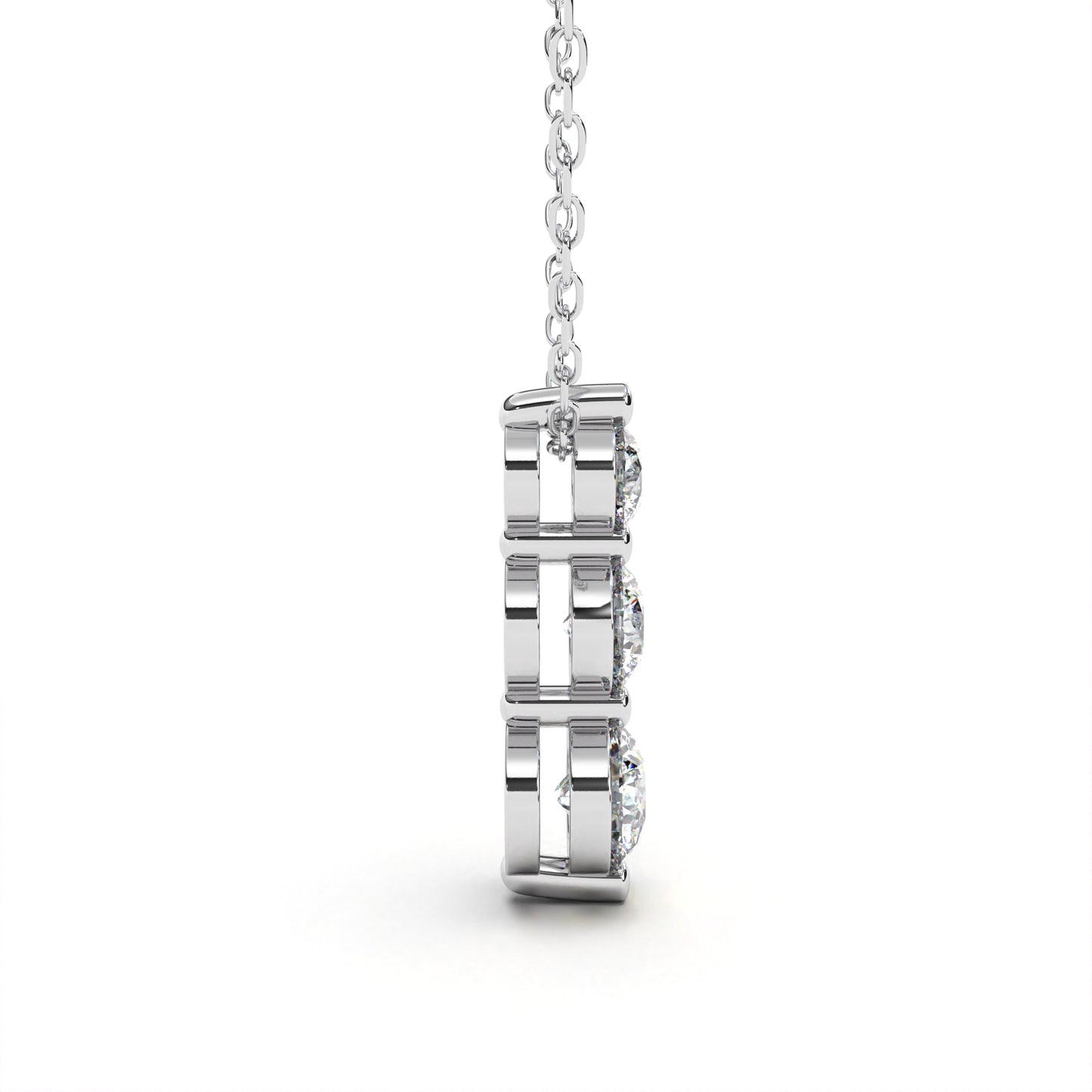 Round Tri-Stone Dangle Necklace White