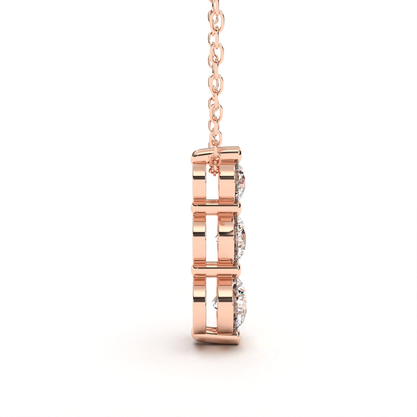 Round Tri-Stone Dangle Necklace Rose