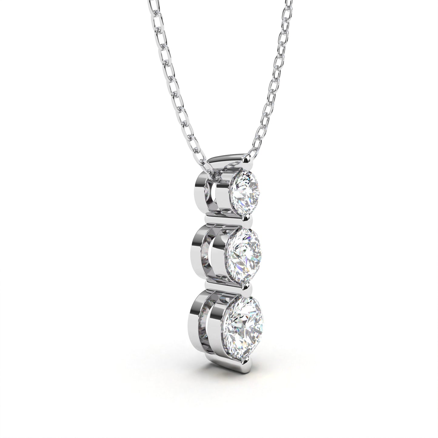 Round Tri-Stone Dangle Necklace White