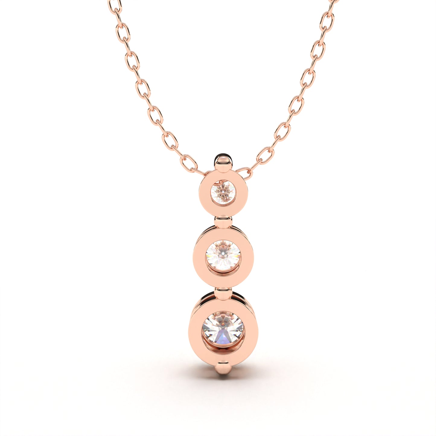 Round Tri-Stone Dangle Necklace Rose