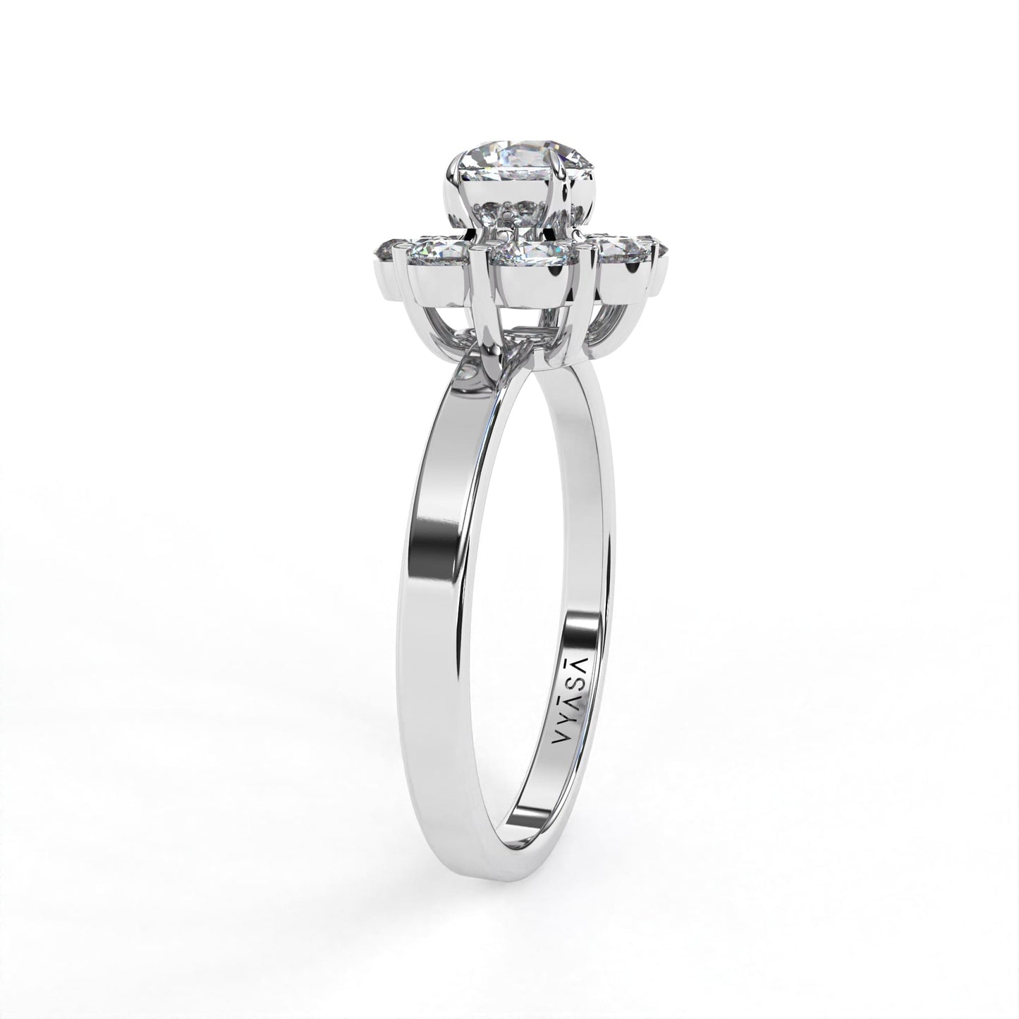 Round Flora Ring White Gold